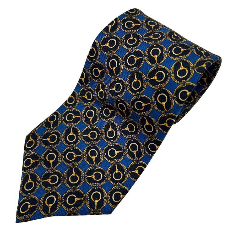 Burt Pulitzer Collections Edition Men's Blue Equestrian Preppy Silk Necktie Tie